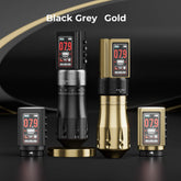 CNC E400 Wireless Tattoo Pen Machine with 3600mAh dual battery, adjustable 7 strokes, LED display, and brushless motor.