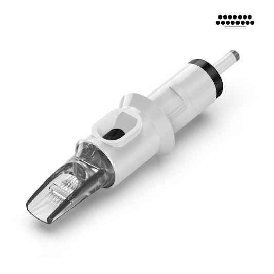 A single Quelle Tattoo Needle Cartridge with a transparent tip and a white casing.