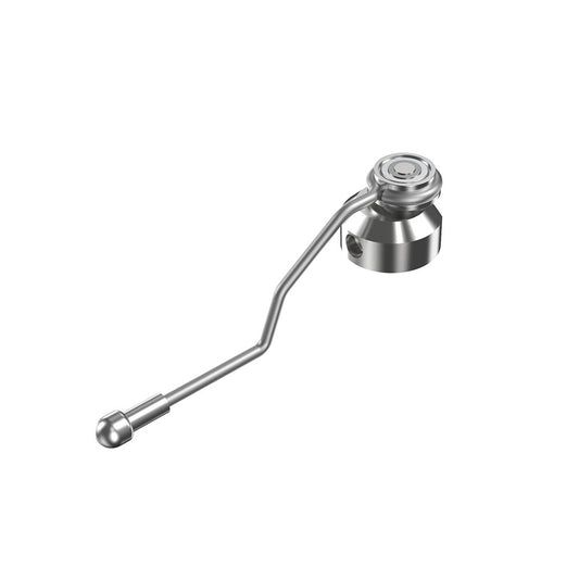 Q-Series Tattoo Machine All-in-one Stroke Cam. Silver metal component with a cylindrical base, an angled arm, and a bearing.