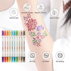 HAWINK Marcadores de tatuajes temporales para la piel 10 marcadores corporales y 56 plantillas de tatuajes grandes