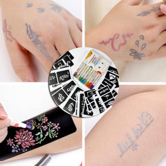 HAWINK Temporäre Tattoo-Marker für die Haut, 10 Körpermarker und 56 große Tattoo-Schablonen