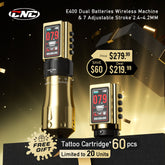 CNC E400 Wireless Tattoo Pen Machine, 3600mAh Dual Battery, Adjustable 7 Strokes (2.4–4.2mm), LED Display, Brushless Motor