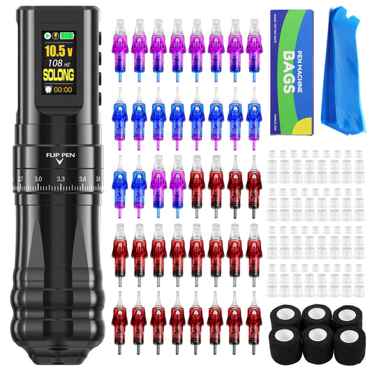 CNC Tattoo Machine Kit E96 7 Stroke Adjustable Wireless Tattoo Machine with 40PCS Cartridges