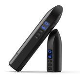 Two Rhein EM145 wireless permanent makeup tattoo machine pens, black, sleek design with blue digital display and power controls.