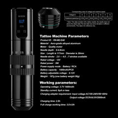 Rhein E40  Wireless Tattoo Pen Machine Aluminum Stroke Adjustable