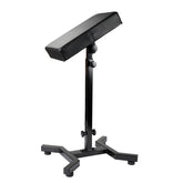 Black Solong tattoo armrest and legrest stand with adjustable thick pad (23x35x6cm), on a stable base.