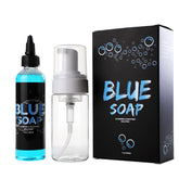 Stigma Tattoo Blue Soap set, including 4oz blue soap, 100ml foaming bottle, and product packaging box