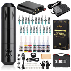 STIGMA Tattoo Machine Kit P29 Tattoo Pen mit 20 Patronen und 7 Farbtinten