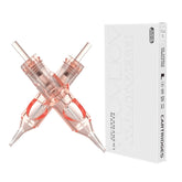 Quelle SMP tattoo round liner cartridges, two clear pink cartridges crossed, with EO sterile single-use box