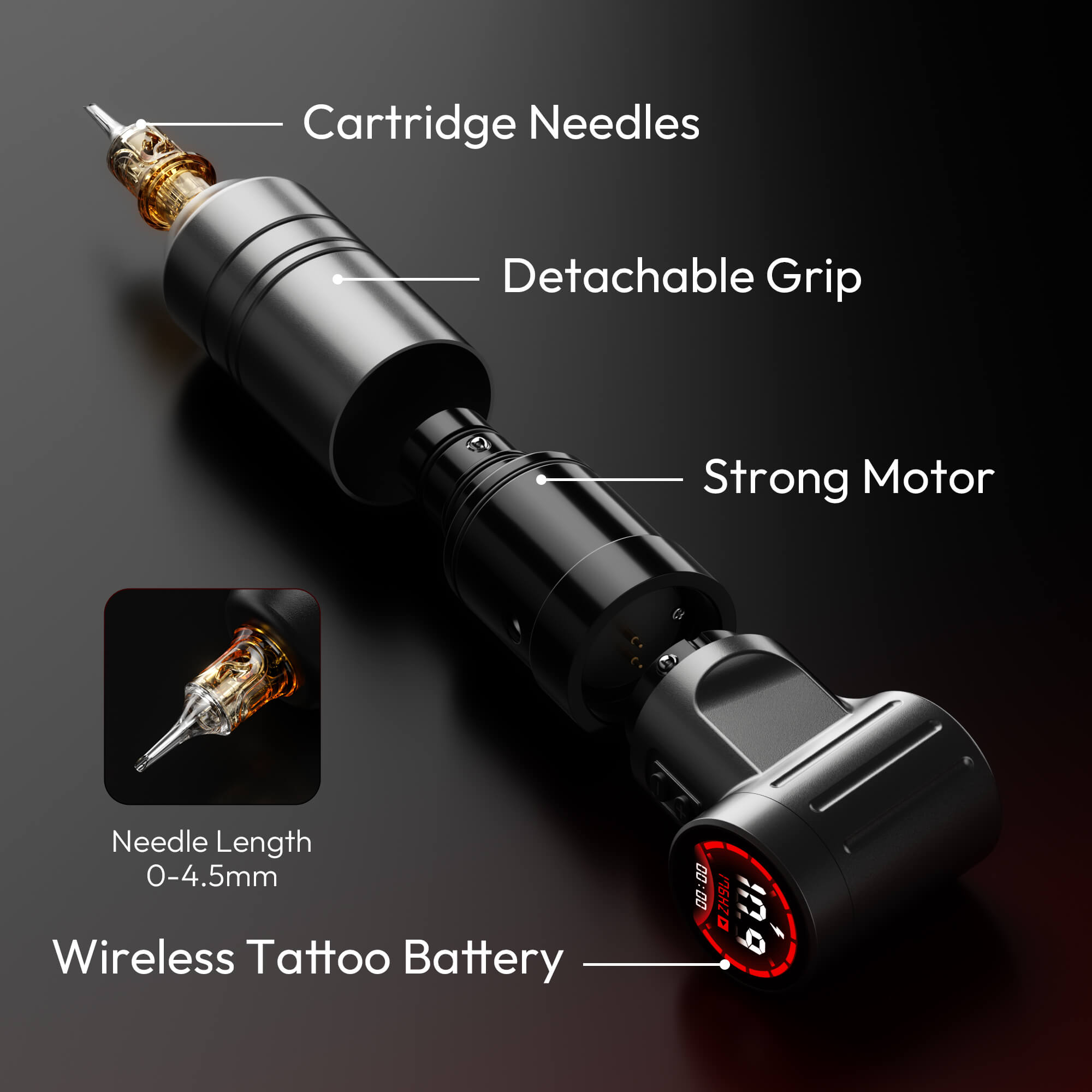 CNC HAMMER–4.0mm Stroke Wireless Tattoo Machine Dual 2000mAh Batteries