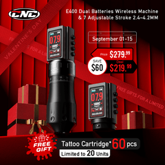CNC E400 Wireless Tattoo Pen Machine, 3600mAh Dual Battery, Adjustable 7 Strokes (2.4–4.2mm), LED Display, Brushless Motor