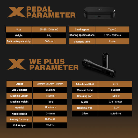 CNC X WE PLUS Professional Wireless Tattoo Machine 3.0/4.0/3.5MM Stroke Wireless Pedal Control Version