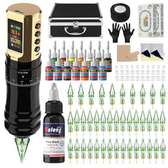 E96 Adjustable Wireless Tattoo Kit – 7 Strokes, Dual Colors, LED Display, Inks & 40 Cartridges Included