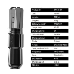 CNC S1 Brushless Motor Wireless Tattoo Pen Fodera e modalità di ombreggiatura (AMZ)