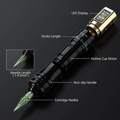 E96 Adjustable Wireless Tattoo Kit – 7 Strokes, Dual Colors, LED Display, Inks & 40 Cartridges Included