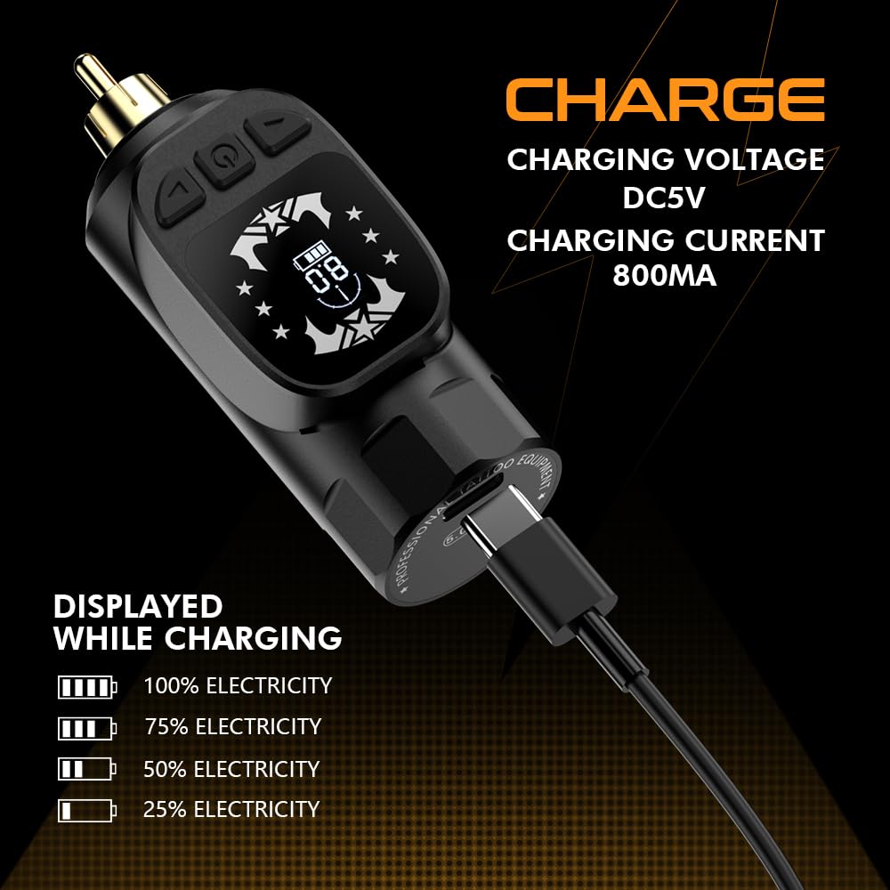 Dragonhawk Mast Tattoo Battery Power Supply - Wireless With LED Light & RCA Cord (Open Box)