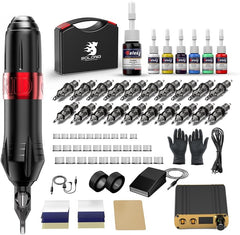 Solong Rotating Hybrid Tattoo Pen with Wireless Tattoo Battery 20 Needle Cartridges