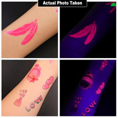 PFARRER 20 Sheet Glow in The Dark Neon Temporary Tattoos/Tattoo Stencils