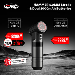 CNC HAMMER–4.0mm Stroke Wireless Tattoo Machine Dual 2000mAh Batteries 9800 RPM Coreless Motor Precision & Durable Design