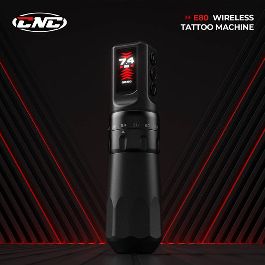 CNC E80 Premium Wireless Tattoo Pen – Coreless Motor, Adjustable Stroke, 6H Runtime