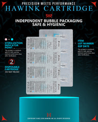 HAWINK Tattoo Needles with independent bubble packaging and FO gas sterilization, indicator point turns blue for confirmed sterilization.