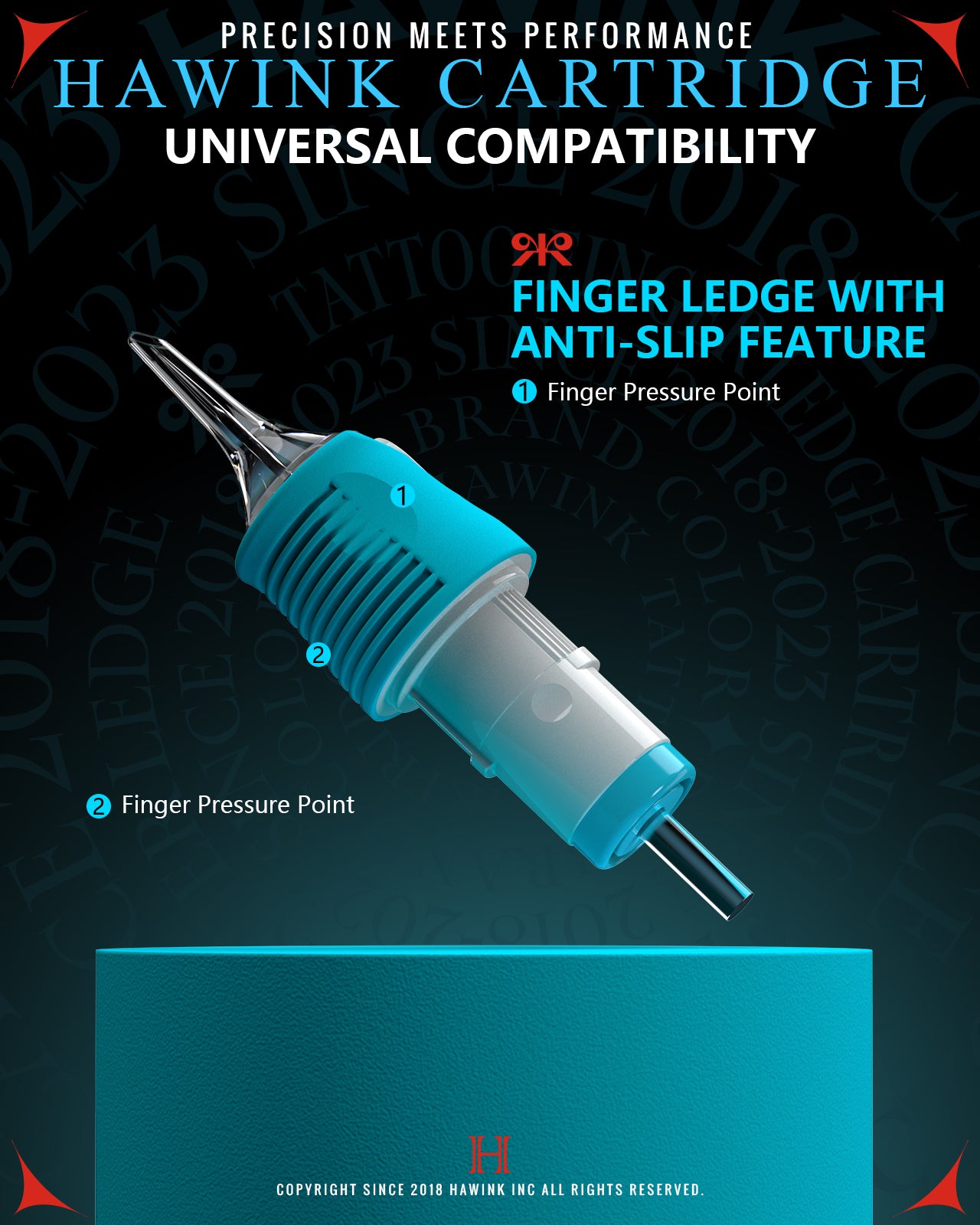 HAWINK Tattoo Needle Cartridges with finger ledge featuring anti-slip design for improved control and stability.