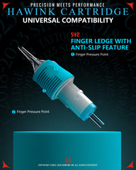 HAWINK Tattoo Needle Cartridges with finger ledge featuring anti-slip design for improved control and stability.