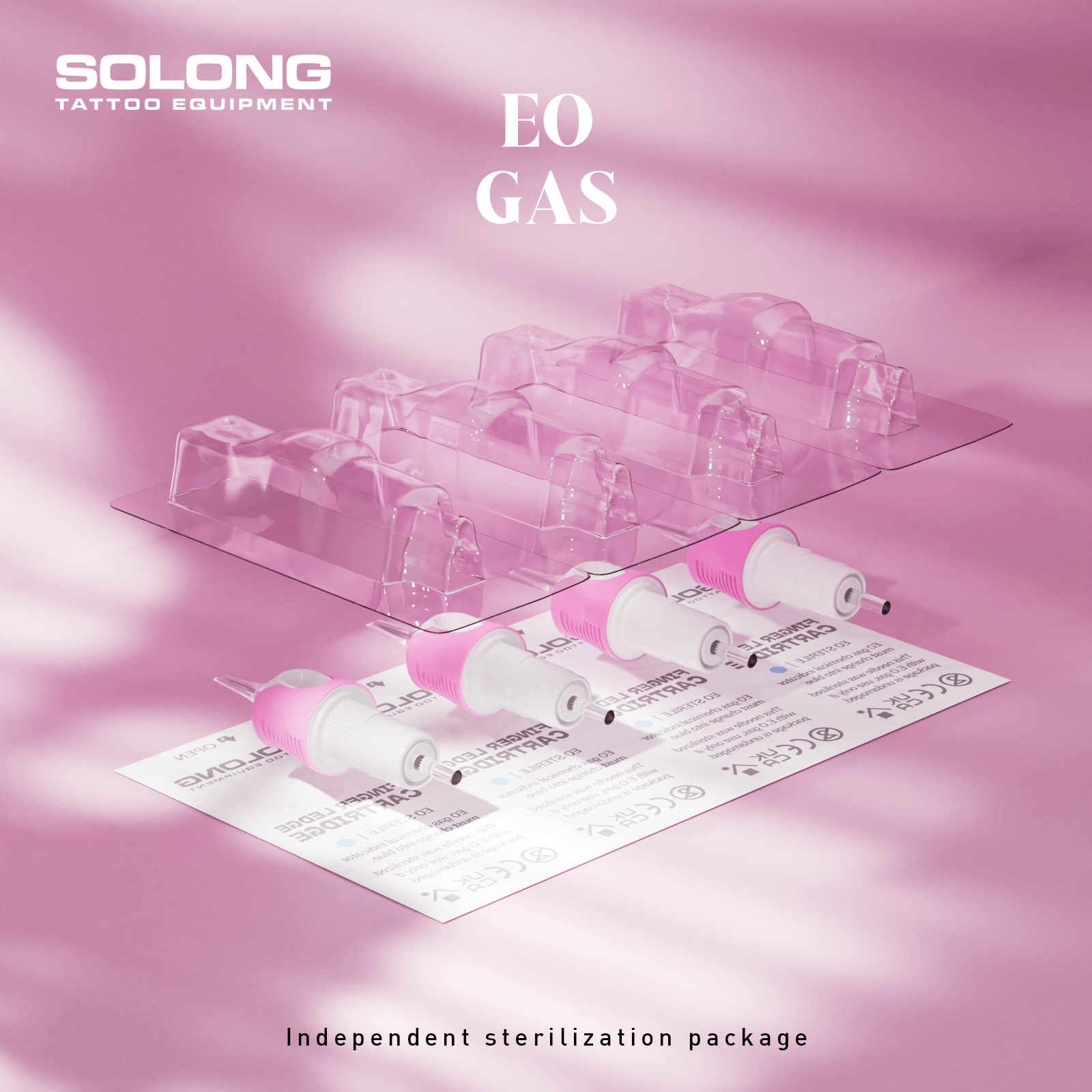 SOLONG tattoo needle cartridges with independent EO gas sterilization for safety.