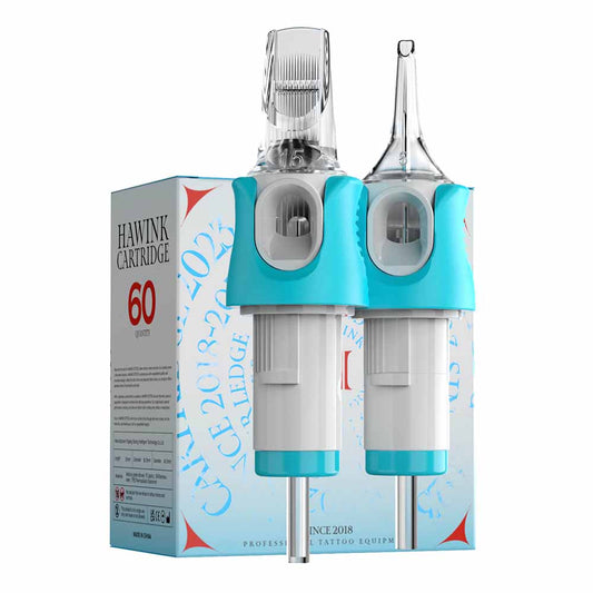 HAWINK tattoo needle cartridges with medical-grade plastic tips for high hygiene standards.