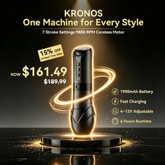 CNC KRONOS Wireless Tattoo Machine– 1900 mAh Battery, USB-C Rapid Charge, 4–12 V Adjustable & 7 Stroke