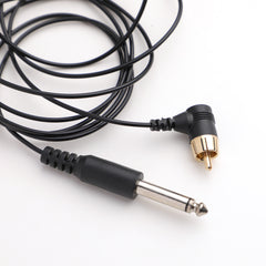 CNC P333 High Quality RCA Cord. Black cable with a straight 6.3mm jack on one end and a right-angled RCA plug on the other.