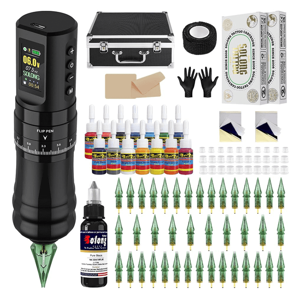 その他 Wireless tattoo machine set E96 Adjustable Wireless Tattoo Kit – 7 Strokes, Dual Colors, LED Displ