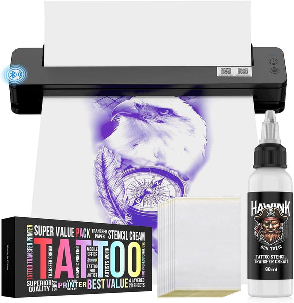 CNC T106 Ultra-HD Bluetooth Tattoo Stencil Printer set– Includes 20 Tr