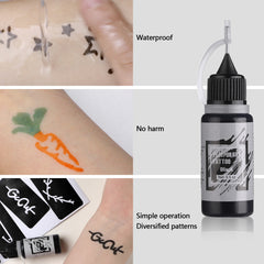 Kit de tatuaje temporal STIGMA, 10 botellas de tintas de color y 84 plantillas